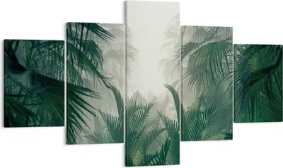 Produktbild von Bild auf Leinwand - Leinwandbild - 5 Teile - Dschungel Blätter Palmen - 125x70cm - Wand Bild - Wanddeko - Wandbilder - Leinwanddruck - Bilder - Wanddekoration - Leinwand bilder - EA125x70-4504