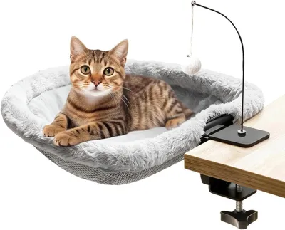 Productafbeelding van Kattenhangmat Bureau - Rustplank Kitten - Ruimtebesparend Rusten - Veilig Klemmechanisme - 45x15cm - Zwart
