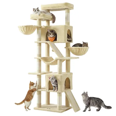 Produktbild von FEANDREA Kratzbaum XXL für Große Katzen mit 7 Ruhezonen und Sisal 55 x 45 x 206 cm Beige