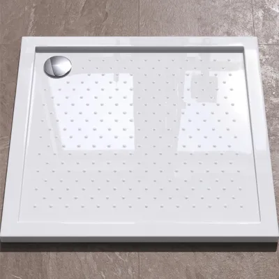 Produktbild von doporro Duschtasse Duschwanne Anti-Rutsch 80x80x4 flach aus Acryl in Weiß DIN-Anschlüsse auch für bodenebene Montage geeignet Lucia1AR