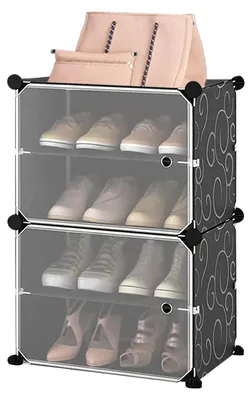 Image de Étagère à chaussures et rangement chaussures - Support à chaussures à 4 niveaux - Étagères réglables, pour 8 paires de chaussures, étagère en plastique pliable, idéale pour l'entrée, le salon ou la chambre - Noir