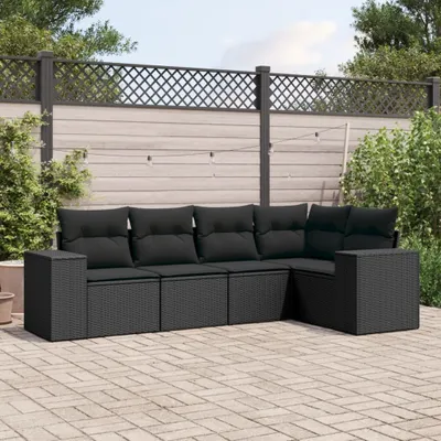 Produktbild von The Living Store 5-tlg. Garten-Sofagarnitur mit Kissen Schwarz Poly Rattan