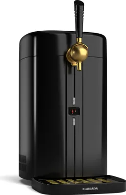 Produktbild von Klarstein FrostBrew Bierzapfanlage - 5L Bierzapfanlage mit CO₂-Drucksystem, Thermoelektrisches Kühlsystem, Temperaturregelung 3-12 °C, LED-Anzeige, Abnehmbare Tropfschale, Schwarz/Gold