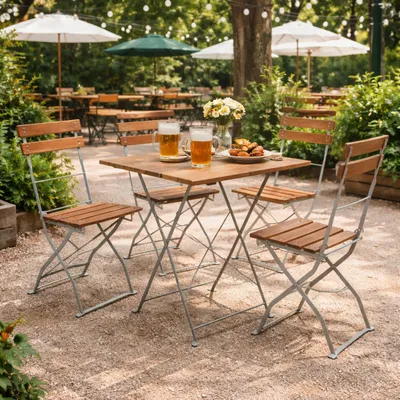 3-tlg Biergartenmöbel Bistroset Balkonset Klapptisch + 2 Klappstühle