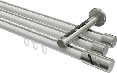 Produktbild von Interdeco Innenlaufstange / Gardinenstange mit Innenlauf Weiß / Edelstahl-Optik, Typ Siteno Zoena (Glitzerzylinder), 20 mm Ø 3-läufig, 400 cm