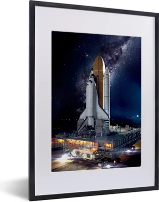 Produktbild von MuchoWow® Gerahmtes Poster Rakete - Weltraum - Sterne 30x40 cm - Poster mit Schwarzem Bilderrahmen Wandposter Rahmen Foto Bilder - Wandposter Schlafzimmer