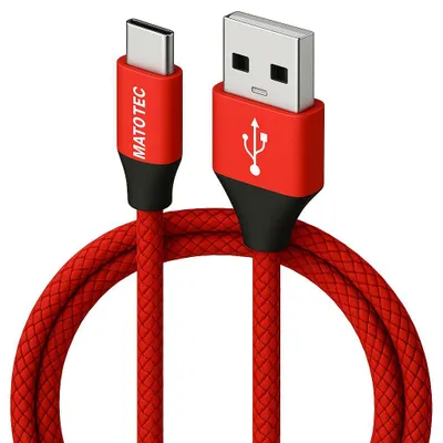 Produktbild von 2m Nylon USB-C Kabel Schnellladekabel Datenkabel Handy Huawei Samsung Apple rot