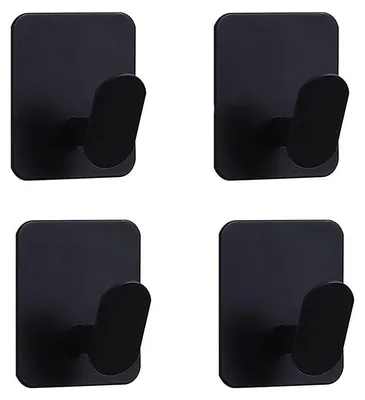 Produktbild von Schwarze Haken, 6 x 5 cm, 4er-Set, Klebehaken ohne Bohren, Entenschnabelhaken aus Edelstahl