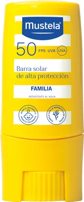 A yellow tube of sunscreen with blue and white labeling.