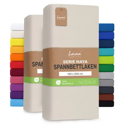 Zdjęcie produktu dla Zestaw 2 sztuk prześcieradeł satynowych Lavea® o wymiarach 120x200 cm, wykonanych w 100% z bawełny – miękkie prześcieradła pasujące do materacy o wysokości do 20 cm – kolor: kremowy, naturalna biel