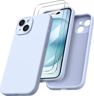 Produktbild von ORNARTO iPhone 15 Hülle mit Kameraschutz und Schutzfolien - Flüssiges Silikon, stoßfest, 6.1 Zoll - Baby blau