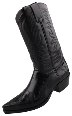 Das Bild zeigt einen schwarzen Stiefel der elegant und schlicht gestaltet ist. Der Stiefel ist von der linken Seite abgebildet und betont die Form und das Material.