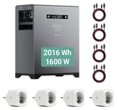 Produktbild von XORO SOLAR SPS 2155 Balkonkraftwerkspeicher 2 kWh LiFePO4, 800 W, App, inkl. 4 Smart Plugs