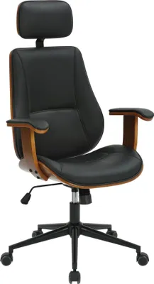 Produktbild von Ergonomischer Bürostuhl aus Leder – Kunstunterrichtsstuhl – höhenverstellbar, bequeme Rückenlehne | Farbe: Walnuss/Schwarz