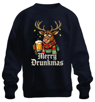 Obrázok produktu pre Veselý Drunkmas sob Pivo Vianoce Vtipný darček Škaredá Uni mikina, námorná modrá, M