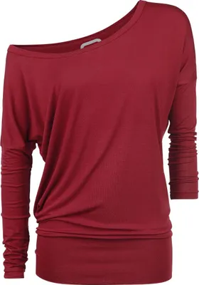 Produktbild von RED by EMP Damen rotes lässig geschnittenes Basic Langarmshirt mit breitem Bund L