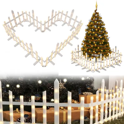 Produktbild von UISEBRT LED Weihnachtsbaumzaun 2,8m 8 Stück Warmweiß Lampe, 8 Lichtmodi, IP44, Kunststoffzaun für Weihnachten, Hochzeit, Haus Deko