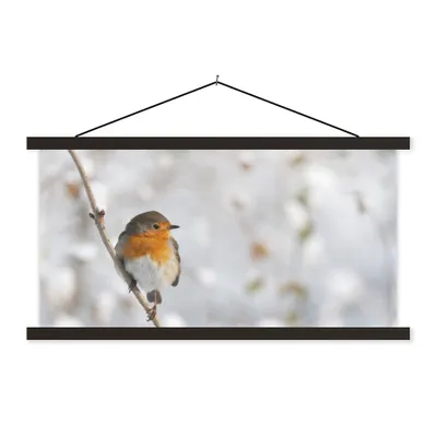 Produktbild von MuchoWow® Textilposter Vogel - Rotkehlchen - Winter 120x60 cm mit schwarzem Rahmen - Dekoration Schlafzimmer