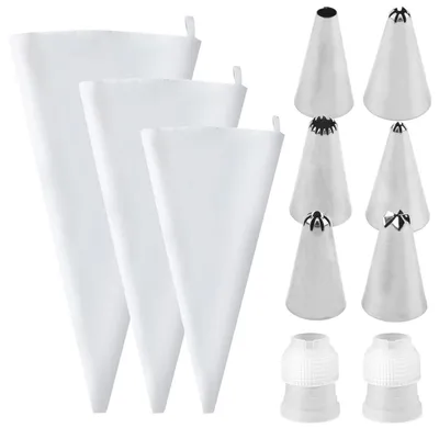 Obrázok produktu pre Sada striekacích vreciek, 3 kusy (30/35/40 cm), s 6 tryskami a 2 cukrárenskymi tryskami, potiahnutá bavlna, opakovane použiteľné