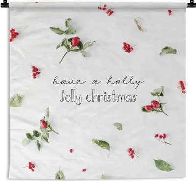 Produktbild von MuchoWow® Wandteppich Wandbehang Weihnachten - Beeren - Pflanzen 150x150 cm Tapisserie Dekoration Wandtuch - Wohnaccessoires - Modernes