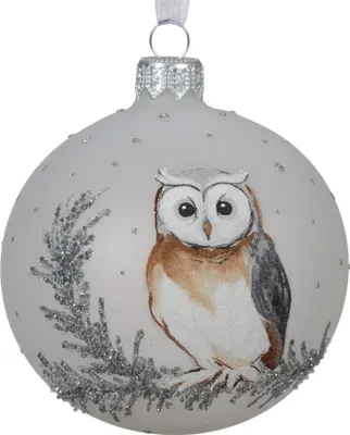 Christbaumkugeln Glas 8cm Eule Motiv Handbemalt 6er Set Matt Weiß
