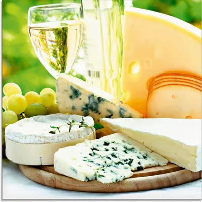 Produktbild von ARTland Glasbild Käse & Wein Größe: 20x20 cm