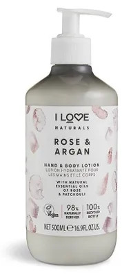 Obrázek produktu pro I Love, Naturals Collection, Vegan, Moisturizing, Rose & Argan, Lotion, For Hands & Body, 500 ml