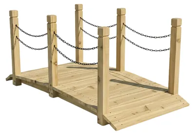 Produktbild von Relaxdays Garten Brücke, Pfosten mit Ketten, Tannenholz, für Gartenteich, HxBxT: 55 x 150 x 67 cm, Holzbrücke, natur