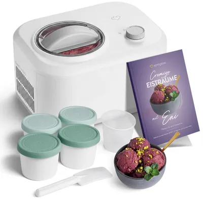 Produktbild von SPRINGLANE Eismaschine Eni 1 L mit selbstkühlendem Kompressor 100 W, Eiscremebereiter mit entnehmbarem Eisbehälter inkl. Eisbehälter für Speiseeis mint 4er-Set 400 ml