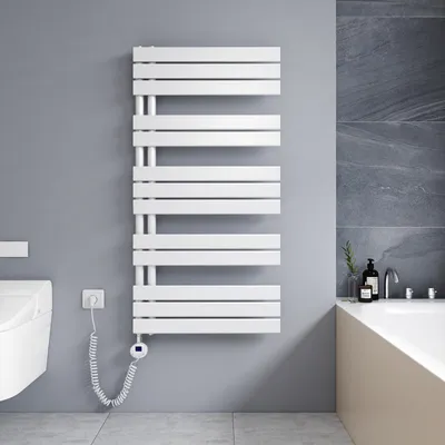 Produktbild von Heilmetz Handtuchtrockner Elektrisch Weiß Badheizkörper 1176 x 600mm Heizkörper Asymmetrie Design Handtuchwärmer - Montage links