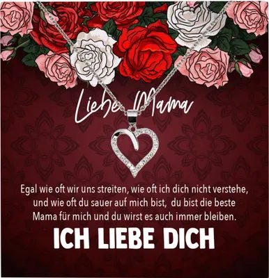 Produktbild von 22Feels Echt Silber Halskette - Liebe Mama Geschenk von Tochter Geburtstag und Muttertag Mutter Schmuck Set für Frauen - Herz Anhänger, Karte