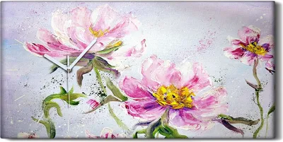 Produktbild von Wandkunst Leinwand Bild Uhr Geräuschlos 60x30 Gemälde Blumen Pfingstrosen Floral - weiße Hände