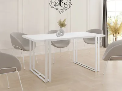Produktbild von Ausziehbarer Esstisch - Großer Tisch im Loft-Stil mit Weiße Metallbeinen 160 bis 260 cm - Industrietisch für das Wohnzimmer - Spacesaver - Weiß - 160 x 90 cm