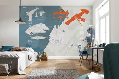Produktbild von Komar Fototapete "Star Wars  – Technical Plan", blau/weiß/orange, 368 x 254 cm