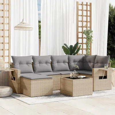 Produktbild von Möbel 7-tlg. Garten-Sofagarnitur mit Kissen Beige Poly Rattan 2024