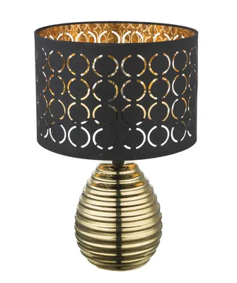 Produktbild von Globo Lighting Tischleuchte Keramik goldfarben, Samt schwarz, goldfarben, Wippschalter am Kabel, ø: 250mm, H: 380mm, Kabellänge 1500mm, exkl. 1x E27 60W 230V