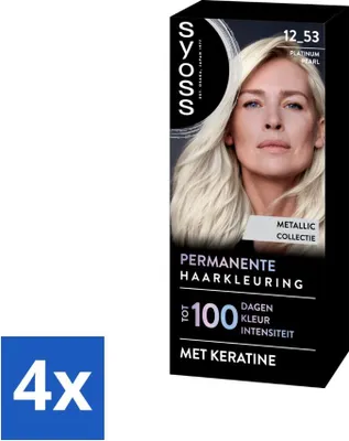 Produktbild von SYOSS – Coloration 12-53 Platinum Pearl – Haarfärbemittel – Grauabdeckung – Reduziert Haarbruch - Vorteilspack - 4 Stücke
