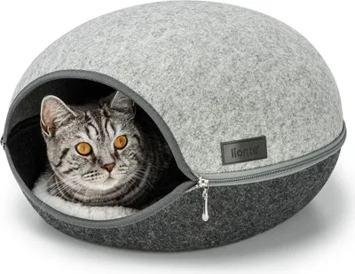 Immagine prodotto di lionto cat cave, accogliente rifugio in feltro con cuscino in lana di pecora, facile da pulire e stabile 46x38x26 cm, grigio