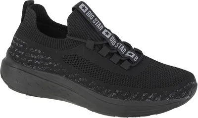 A black sports shoe on a white background.
