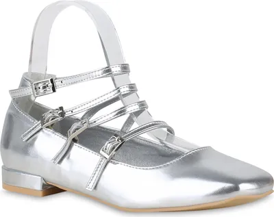Produktbild von VAN HILL Damen Riemchenballerinas Ballerinas Eckige Riemchen-Schuhe 841181, Farbe: Silber, Größe: 38