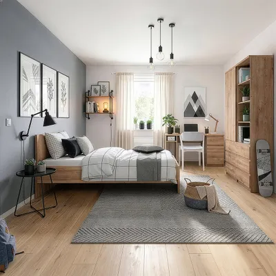 Produktbild von Jugendzimmer-Set mit Bett 90x200 cm & Schreibtisch in Eiche, modern, 4-teilig - FORTALEZA-129