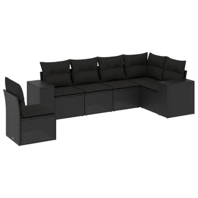 Image de Ensemble canapé de jardin modulaire 6 pièces, résine tressée noire, coussins déhoussables lavables, résistant aux UV, pour terrasse et patio
