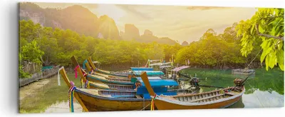 Produktbild von Bild auf Leinwand - Leinwandbild - Berge Boot Wasser - 140x50cm - Wand Bild - Wanddeko - Wandbilder - Leinwanddruck - Bilder - Kunstdruck - Wanddekoration - Leinwand bilder - Wandkunst - AB140x50-4003