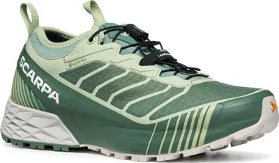 Trailrunning-Schuh "Ribelle Run GTX Wmn" von Scarpa in grün mit rutschfester Sohle und atmungsaktivem Obermaterial.