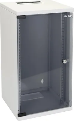 HMF Netzwerkschrank Serverschrank 10 Zoll 12 HE 300 mm Tiefe Voll montiert Glastür Lichtgrau