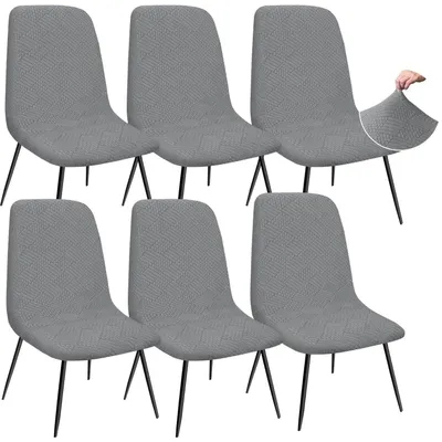 Obrázok produktu pre Poťahy na jedálenské stoličky, vzor Jacquard, hrubšie, elastické, nízky operadlo, svetlosivá farba, sada 6 kusov
