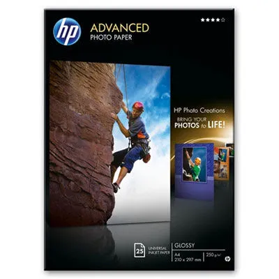 Produktbild von HP Advanced Fotopapier, glänzend, 250 g/m2, A4 (210 x 297 mm), 25 Blatt, Glanz, A4, 25 Blätter, Funktioniert mit Tintenstrahldruckern, die für Original HP Tinte optimiert sind, Business, 15 - 30 °C