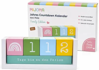 Productafbeelding van Jaren countdown kalender van hout - Permanente tafelkalender met decoratieve kubussen - Family Edition - Ca