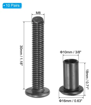 Produktbild von 10 Stš¹ck M8x30mm Sechskant Verbindungsschraube mit Hš¹lsenschrauben Hš¹lsenmutter, Kohlenstoffstahl Verbindungsschrauben Set fš¹r Holzbretter Schrank M?bel, Schwarz M?belschrauben