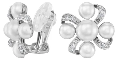Productafbeelding van Oorbellen voor dames, type "traveler" - zilverkleurig - met parelmoer - diameter 8 en 6 mm - wit - met kristallen